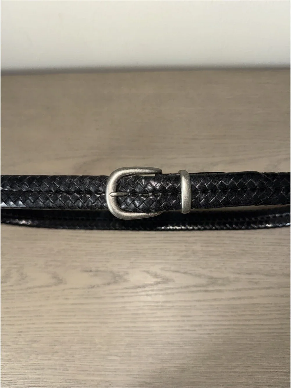 Coach Men's Black Braided/Woven Adjustable Belt, Silver-Tone Buckle, 40